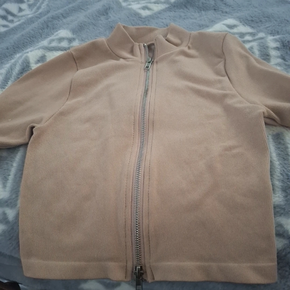 Women’s Zip-Front Ribbed Jacket in Blush